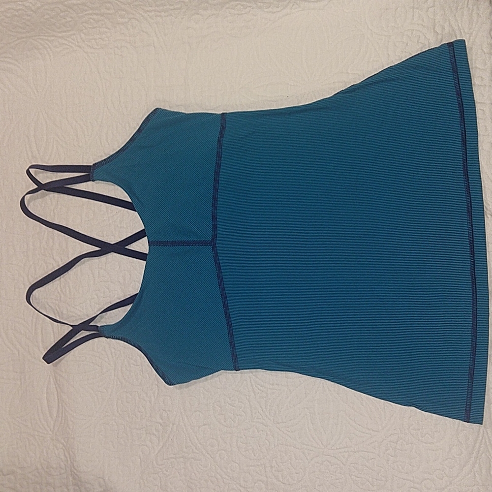 Lucy athletic/yoga tank with built in bra. Navy and teal stripe. Size S.